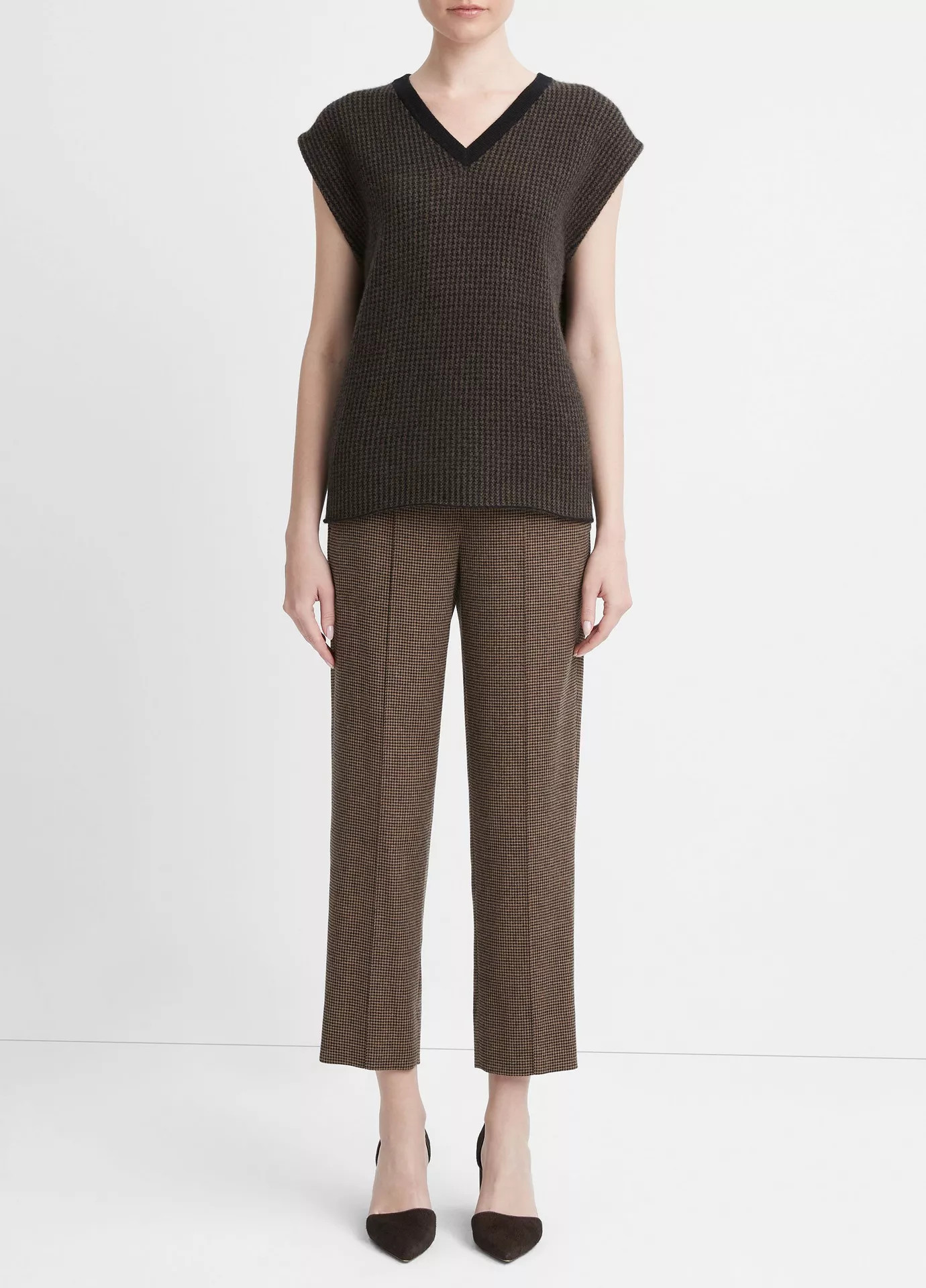 Houndstooth Wool-Cashmere Stitch Vest | Vince LLC