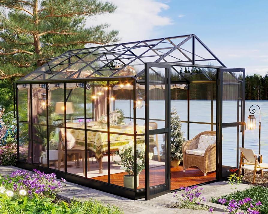 Jocisland 7.5x11.2x7.4 FT Greenhouse - Outdoor Aluminum Polycarbonate Greenhouse with Ventilation... | Amazon (US)