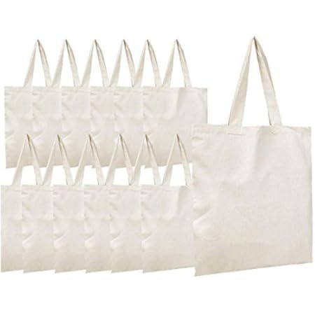 TOPDesign 12-Pack Economical 16"x15" White Cotton Tote Bag, Lightweight Medium Reusable Grocery Shop | Amazon (US)
