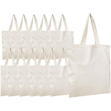 TOPDesign 12-Pack Economical 16"x15" White Cotton Tote Bag, Lightweight Medium Reusable Grocery Shop | Amazon (US)