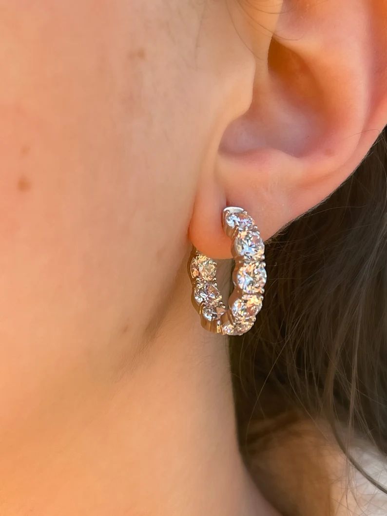 Simulated Diamond Hoop Earrings  Sterling Silver Inside | Etsy | Etsy (US)