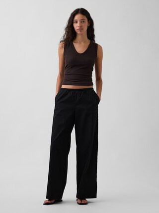 Mid Rise Poplin Relaxed Easy Wide-Leg Pants | Gap (CA)