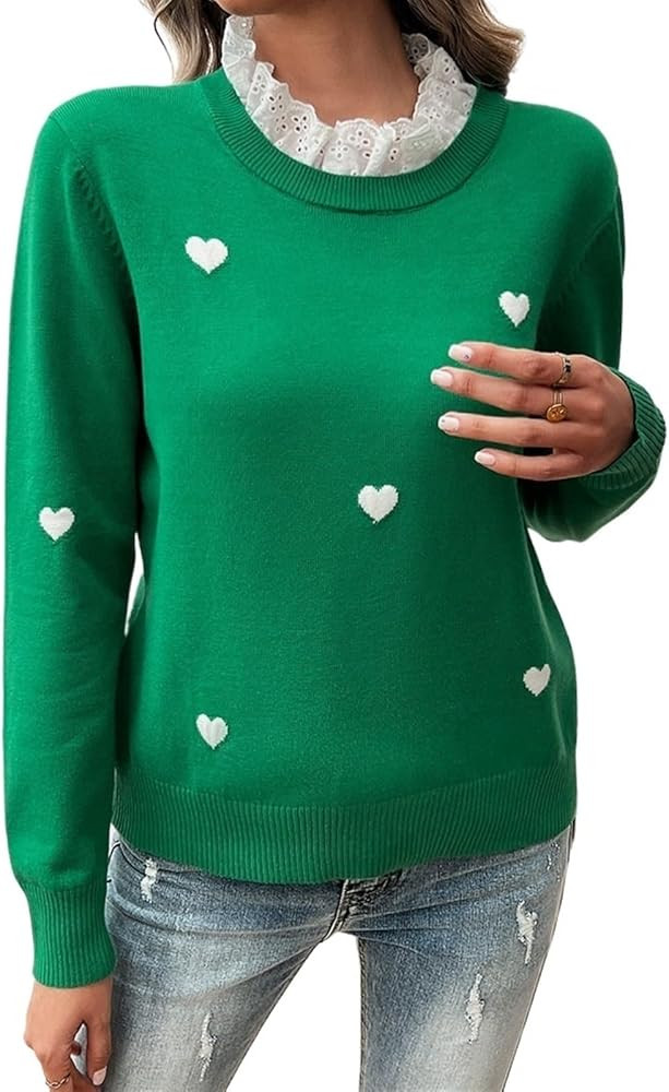 Outfits Sweaters for Women Casual Embroidery Women's Sweater, Heart-Shaped Long Sleeved Sweater T... | Amazon (US)
