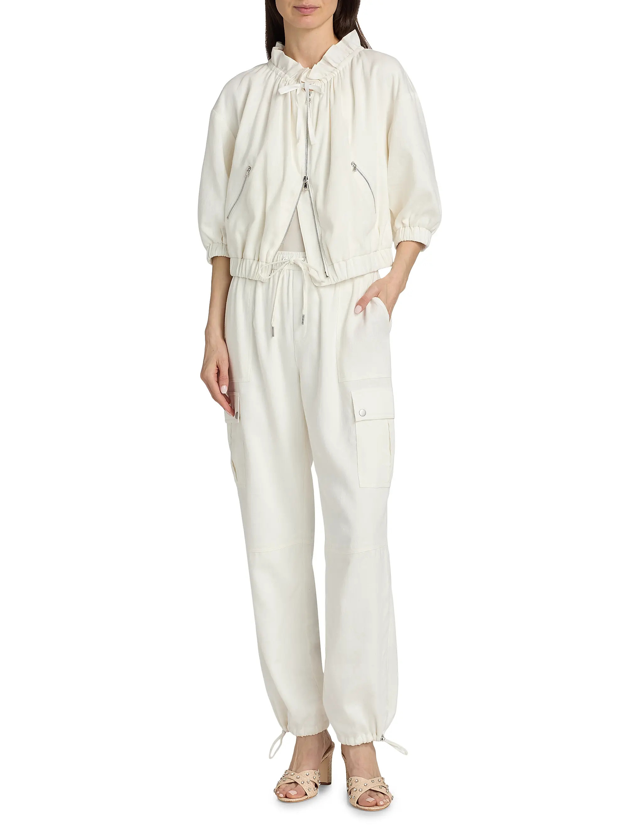 Cinq à Sept Kaylie Linen-Cotton Zip-Front Crop Jacket | Saks Fifth Avenue | Saks Fifth Avenue