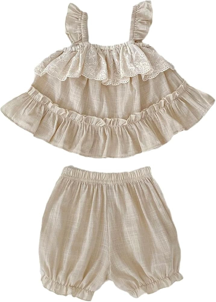 HOOLCHEAN Baby Girls Flutter Sleeve Lace Camisole Swing Top and Shorts 2pcs Set | Amazon (US)