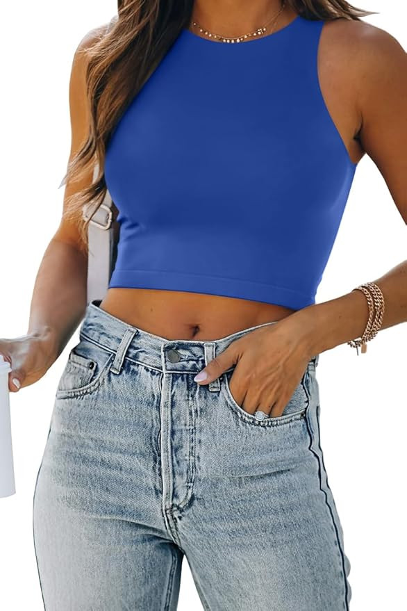 EFAN Womens Sexy Sleeveless Double Lined Crop Tops Workout Cute Tight Racerback Tank Tops Summer ... | Amazon (US)
