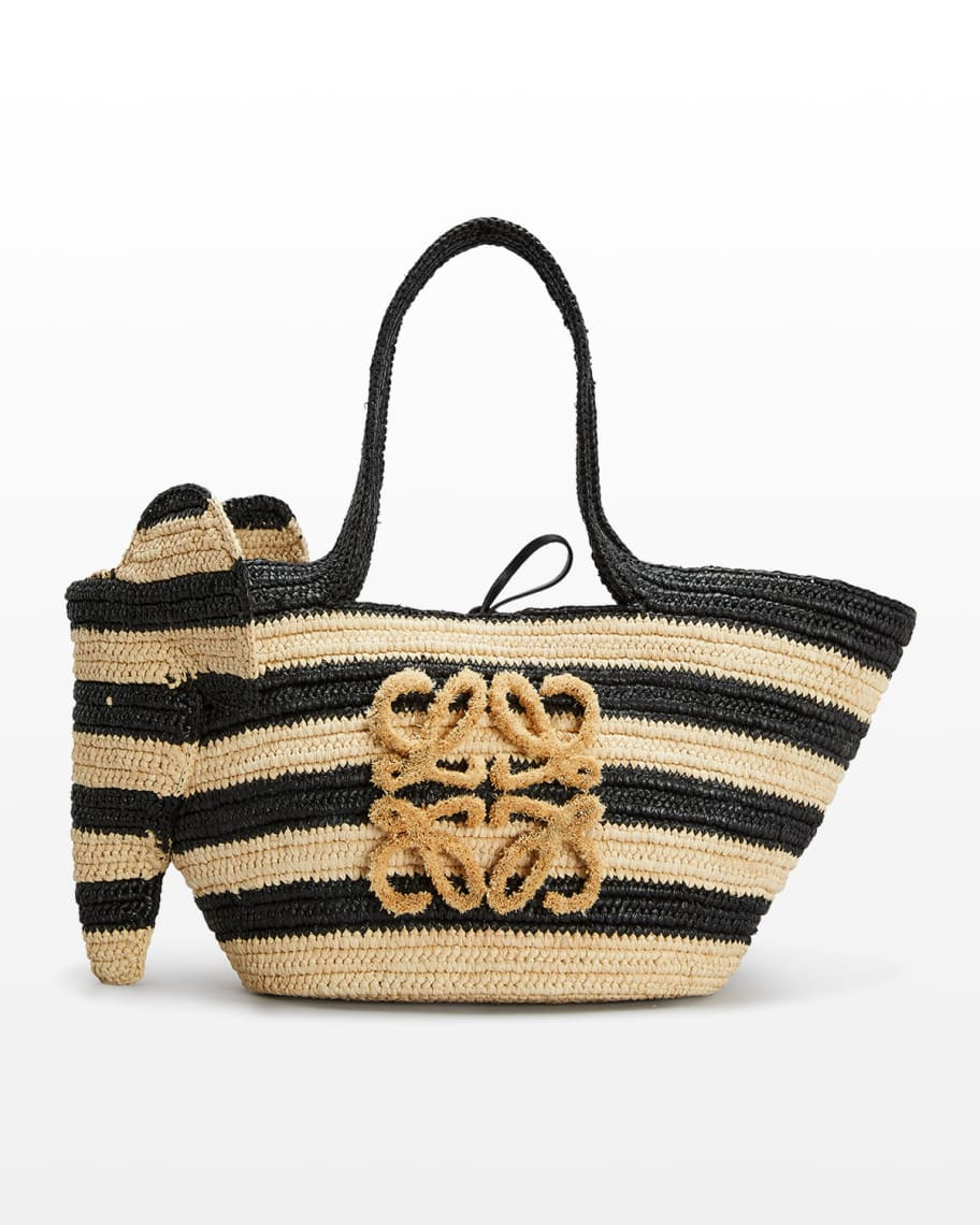 Loewe x Paula&rsquo;s Ibiza Elephant Small Anagram Basket Striped Tote Bag | Neiman Marcus