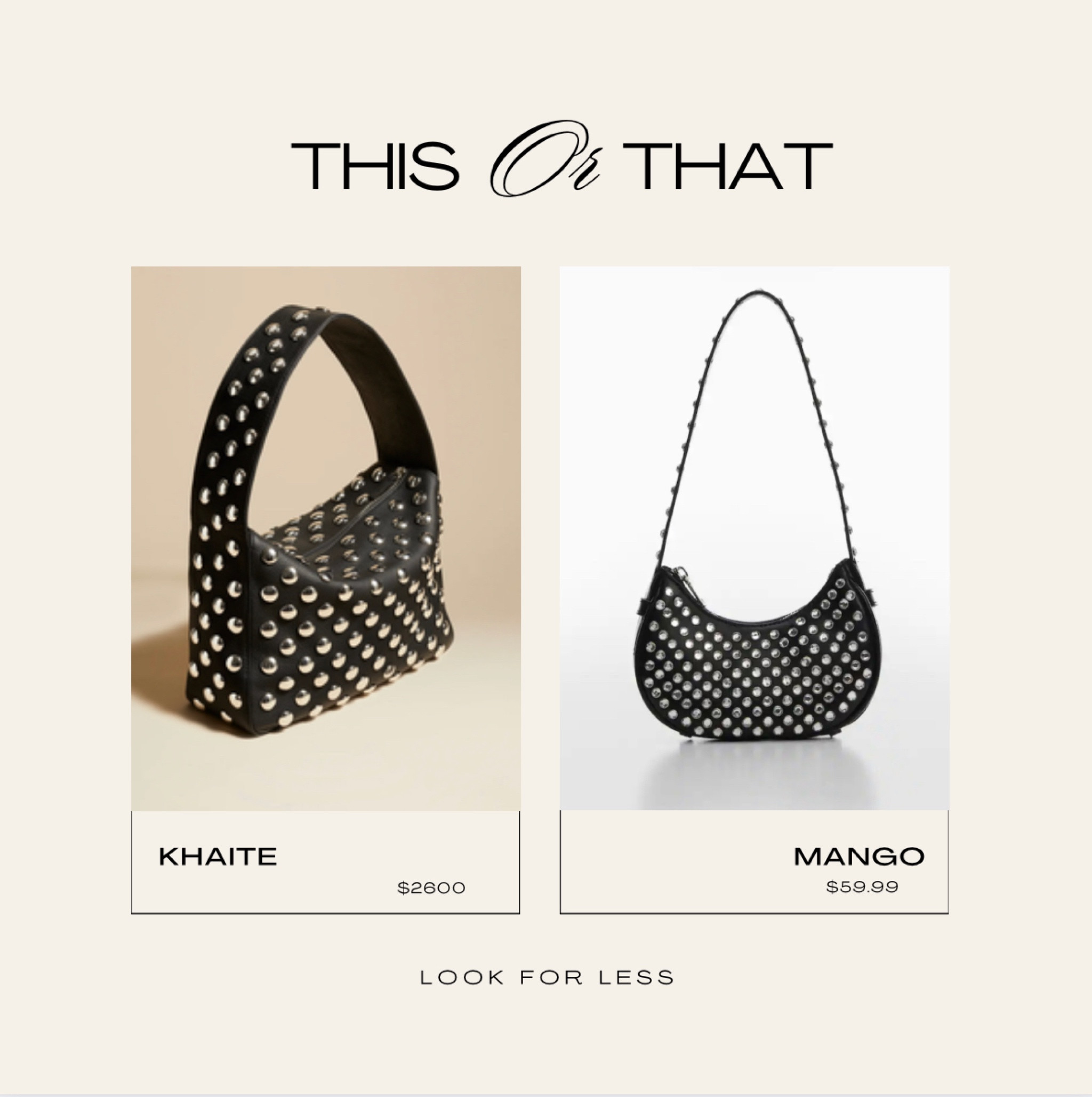 Designer feels 
Khaite Elena bag leather with studs vs mango studded bags #lookforless

#LTKitbag #LTKstyletip