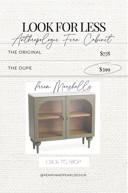 The ultimate look for less — a dupe for the coveted Fern cabinet from Anthropologie! This small marble top cabinet comes in sage green for $399 from Marshall’s. Shop the look and follow @pennyandpearldesign for more home style✨



#LTKsalealert #LTKhome #LTKFind