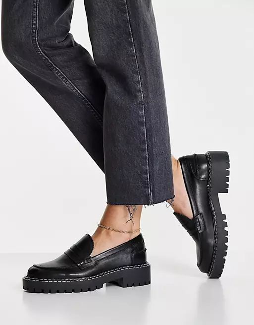 schuh London chunky leather loafers in black | ASOS (Global)