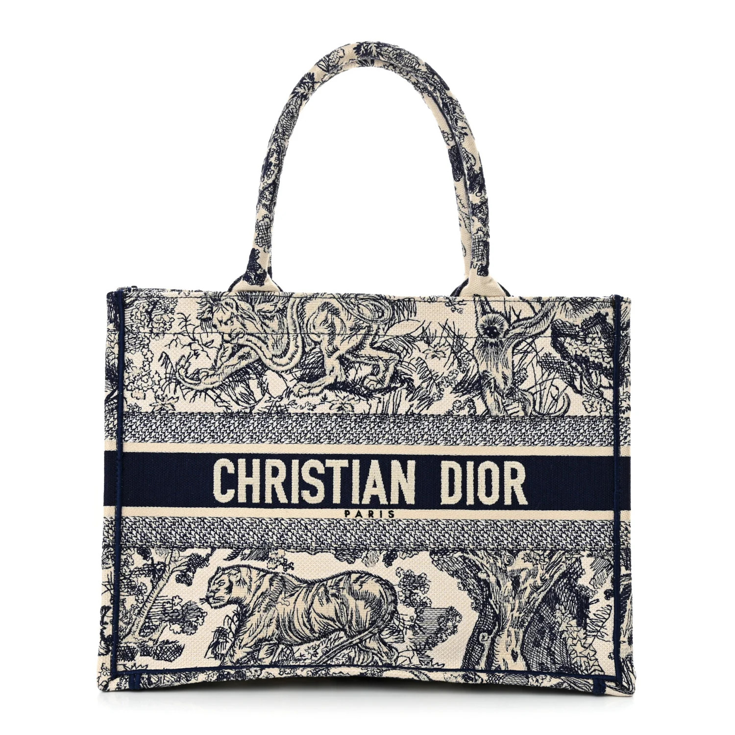Canvas Embroidered Medium Dioriviera Toile De Jouy Book Tote Blue | FASHIONPHILE (US)