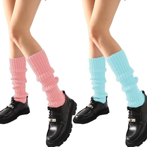 DUOJINSANXI 2 Pcs Leg Warmers Y2k, Leg Warmers, Y2k Accessories, Cute Kawaii Cream Legwarmers for Women Winter (Sky blue, pink) | Amazon (US)