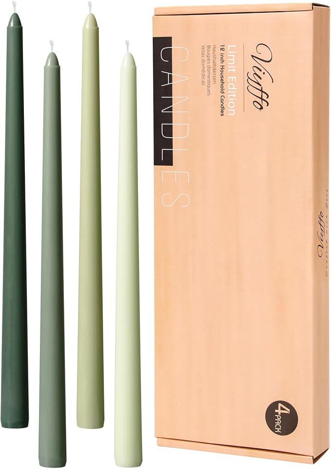 Viyffo 12 Inch Green Taper Candles 4 Pack Unscented Smokeless Home Decor | Amazon (US)