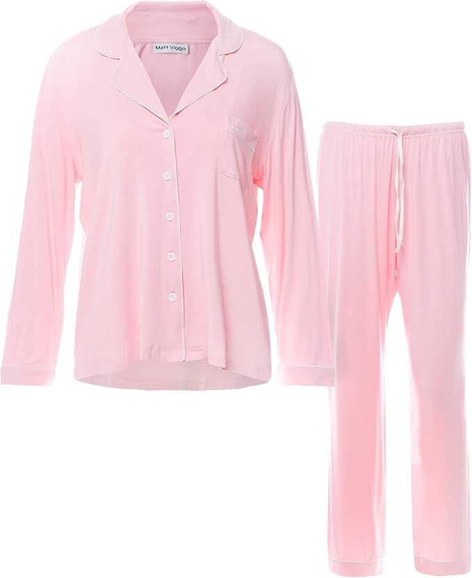 Matt Viggo Pajamas for Women Long Sleeve Sleepwear Button Down Nightwear Soft Pj Lounge Sets | Amazon (US)