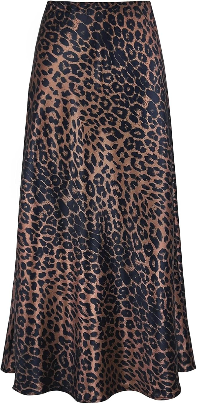 Women's Satin High Waisted Maxi Skirts Hidden Elasticized Waistband A Line Long Skirt | Amazon (US)