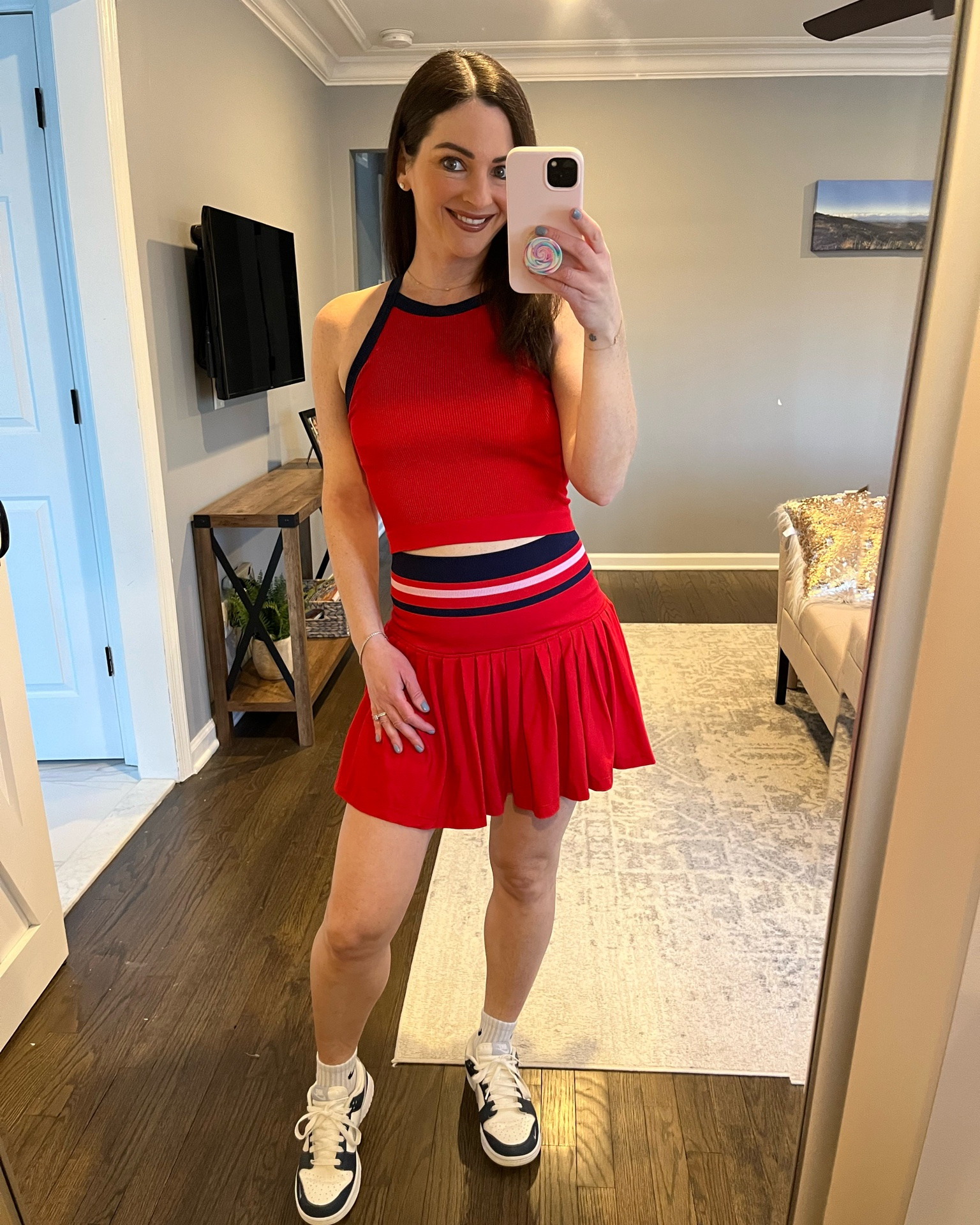Memorial Day OOTD 🇺🇸💙❤️
Even though it’s way too cold and rainy to actually wear this outside, I still had to post the fit! It’s giving full Memorial Day moment from the comfort of my own home because it is freezing and I refuse to let this outfit go undocumented 🤳
Blue & red athletic skirt + tank set = my attempt at festive patriotism while the northeast gives us 55° drizzle 🌧️ 

@amazonfindsandfashion 
#LTKActive #OOTD #MemorialDayOutfit #PatrioticStyle #RedWhiteAndBlue #amazonset #AthleticSet #amazonathleisure #amazontennisskirt #tennisoutfit

#LTKootd #LTKActive #LTKfitnessgoals