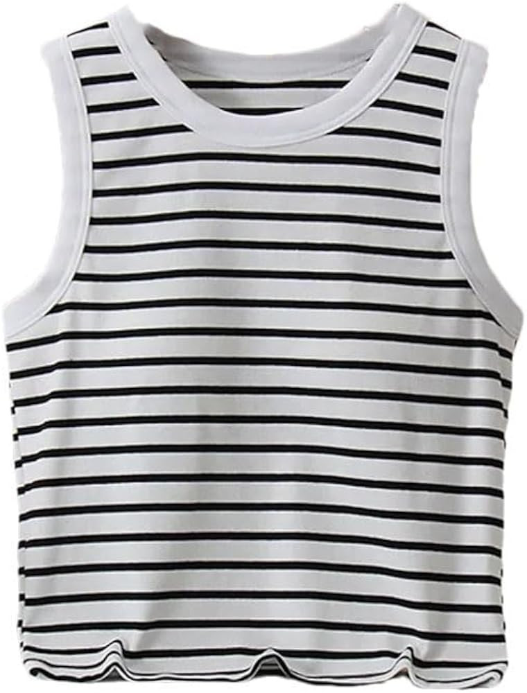 Women's Striped Vest Short Round Neck Thin Elastic Vest | Amazon (US)
