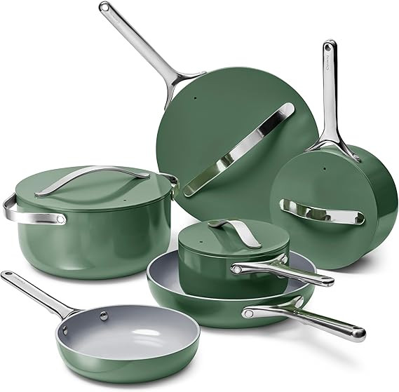Caraway Deluxe Non-stick Ceramic Cookware Set (16 Piece) Pots, Frying Pans, Lids and Kitchen Stor... | Amazon (US)