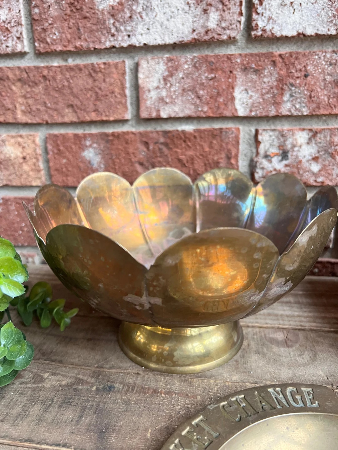 Vintage Solid Brass Raised Pedestal Flower Bowl 8" Round | Etsy (US)