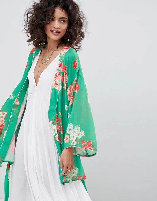 ASOS DESIGN kimono in green floral print | ASOS US