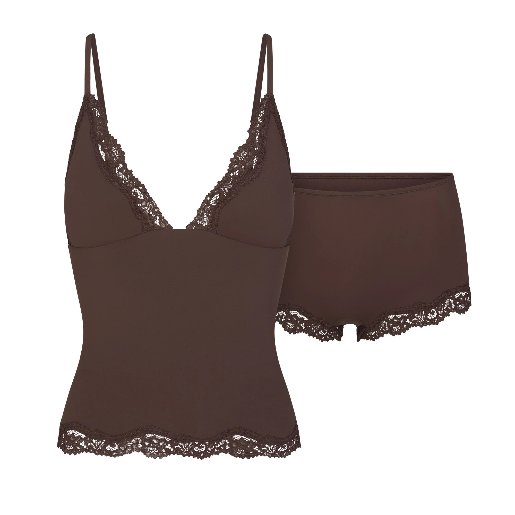 FITS EVERYBODY LACE TRIANGLE CAMI AND BOY SHORT SET | ESPRESSO | SKIMS | SKIMS (US)