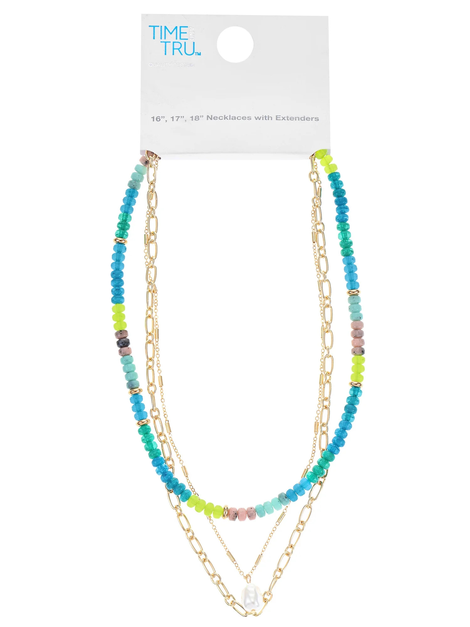 Time and Tru Women’s Beaded Necklace Set, 3-Piece, Blue - Walmart.com | Walmart (US)