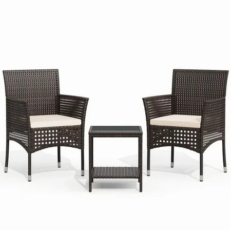 Lacoo 3 Pieces Outdoor Conversation Set Rattan Patio Furniture Bistro Chat Chairs Set of 2 with Table for Garden Porch, Brown | Walmart (US)