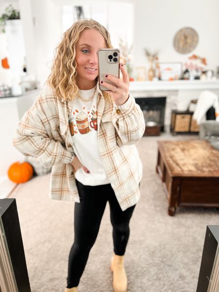 Neutral fall outfit, midsize outfit inspo, beige shacket, plaid shacket, oversized sweater, fall sweaters, Amazon finds, Amazon fall fashion, Chelsea boots, faux leather leggings #amazon #size6 #midsize #neutral #falloutfit #casualoutfit

#LTKunder50 #LTKSeasonal #LTKstyletip