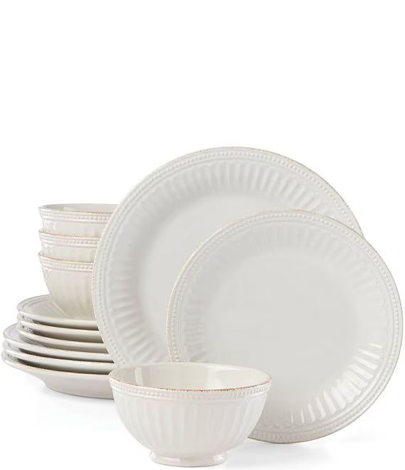 French Perle Groove White 12-Piece Plate & Bowl Set | Dillard's