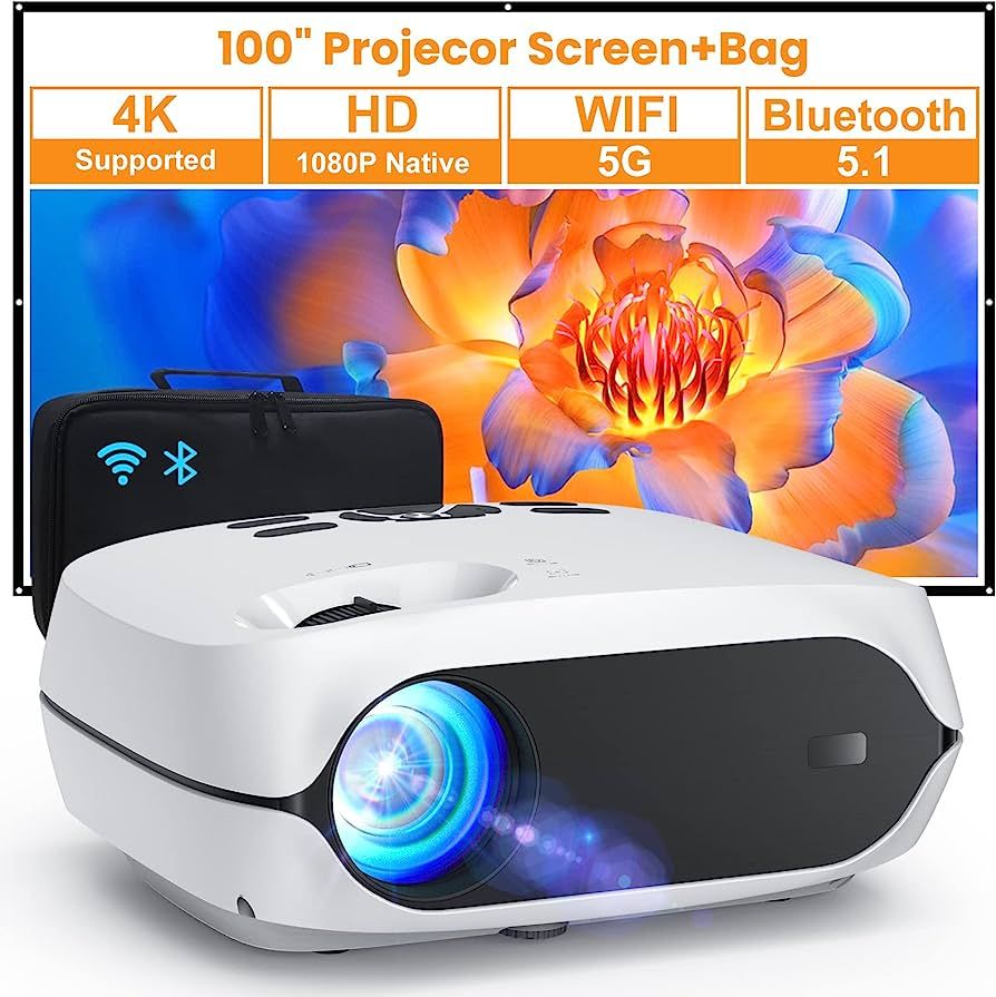 HAPPRUN Projector, 5G WiFi Bluetooth Projector, Native 1080P Portable Projector with Screen and B... | Amazon (US)