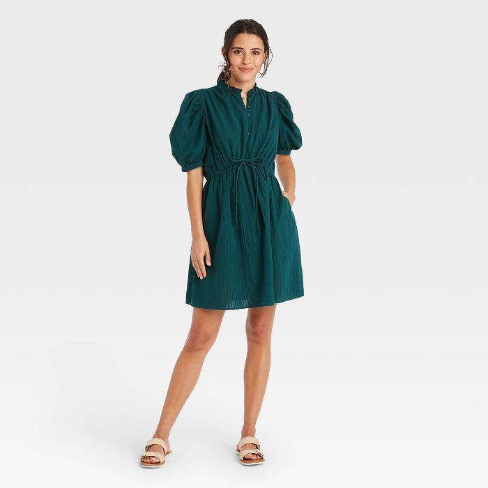 Women's Puff Elbow Sleeve Seersucker Dress - A New Day™ | Target
