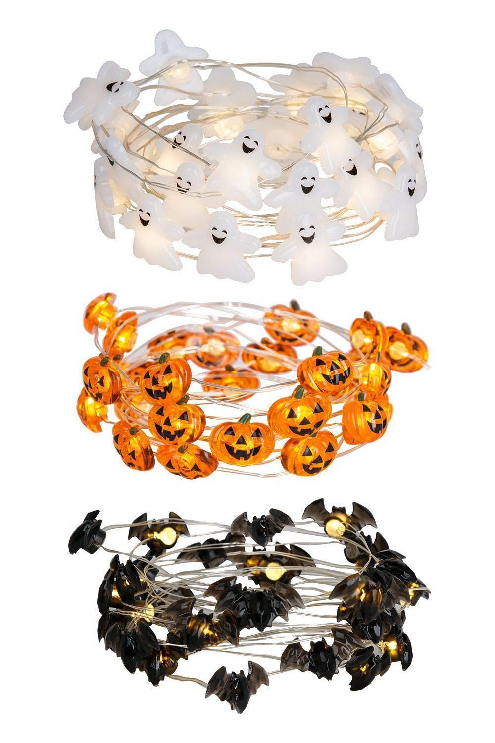 Eambrite Halloween Lights Set of 3 Themed Fairy Lights with 30 LED Pumpkin Bat and Ghost Indoor H... | Amazon (UK)