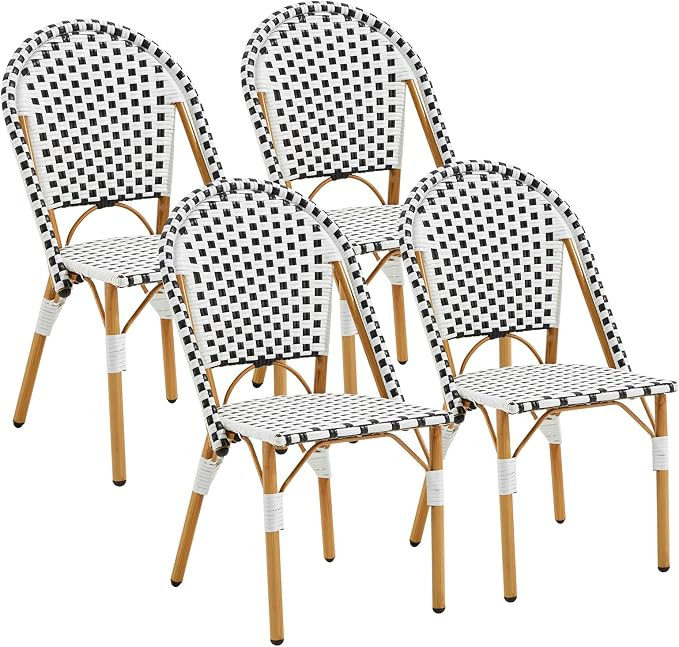 4-Piece French Bistro Chair Set, Handwoven Wicker Patio Dining Chairs with Weather-Resistant Ratt... | Amazon (US)