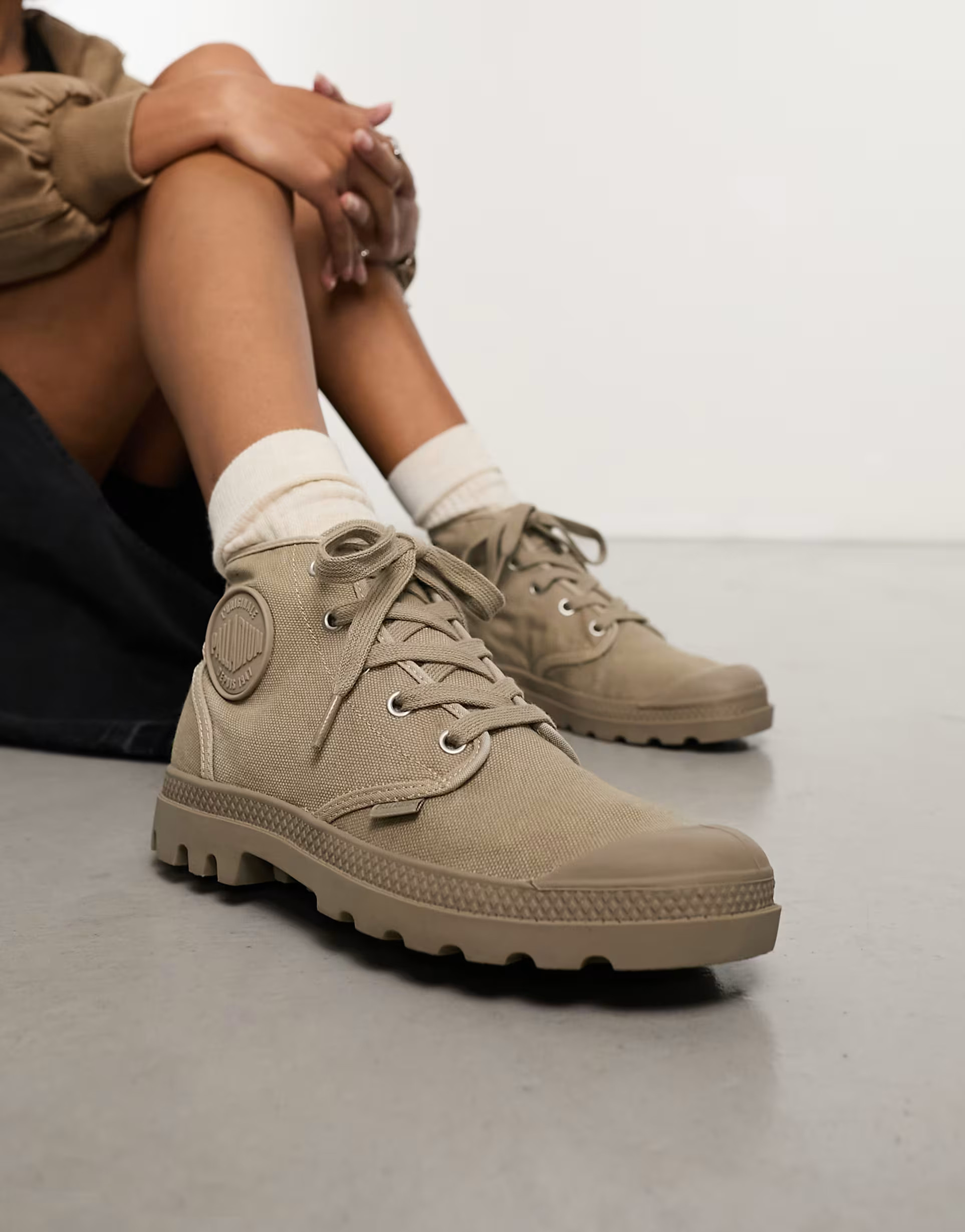 Palladium Pampa hi mid ankle boots in stone | ASOS (Global)