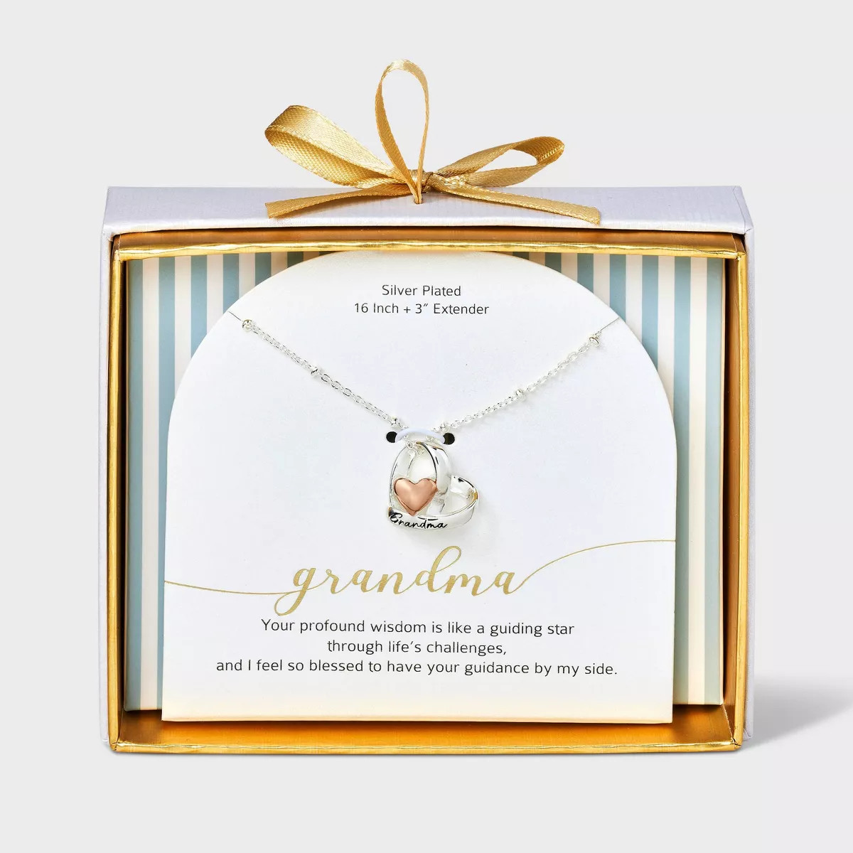 Silver Plated Three Tone Cubic Zirconia Double Heart Pendant Necklace - Silver/Gold | Target