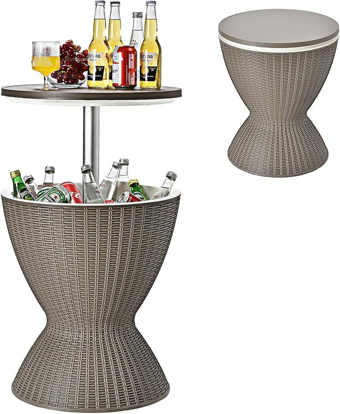 Giantex Outdoor Ice Cooler Side Table with Adjustable Height, 8 Gal Beverage Bucket with Drain Pl... | Amazon (US)