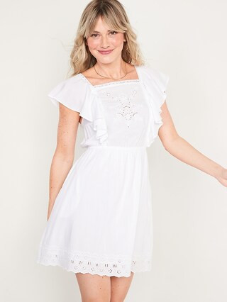 Waist-Defined Flutter-Sleeve Tie-Back Mini Dress for Women | Old Navy (US)