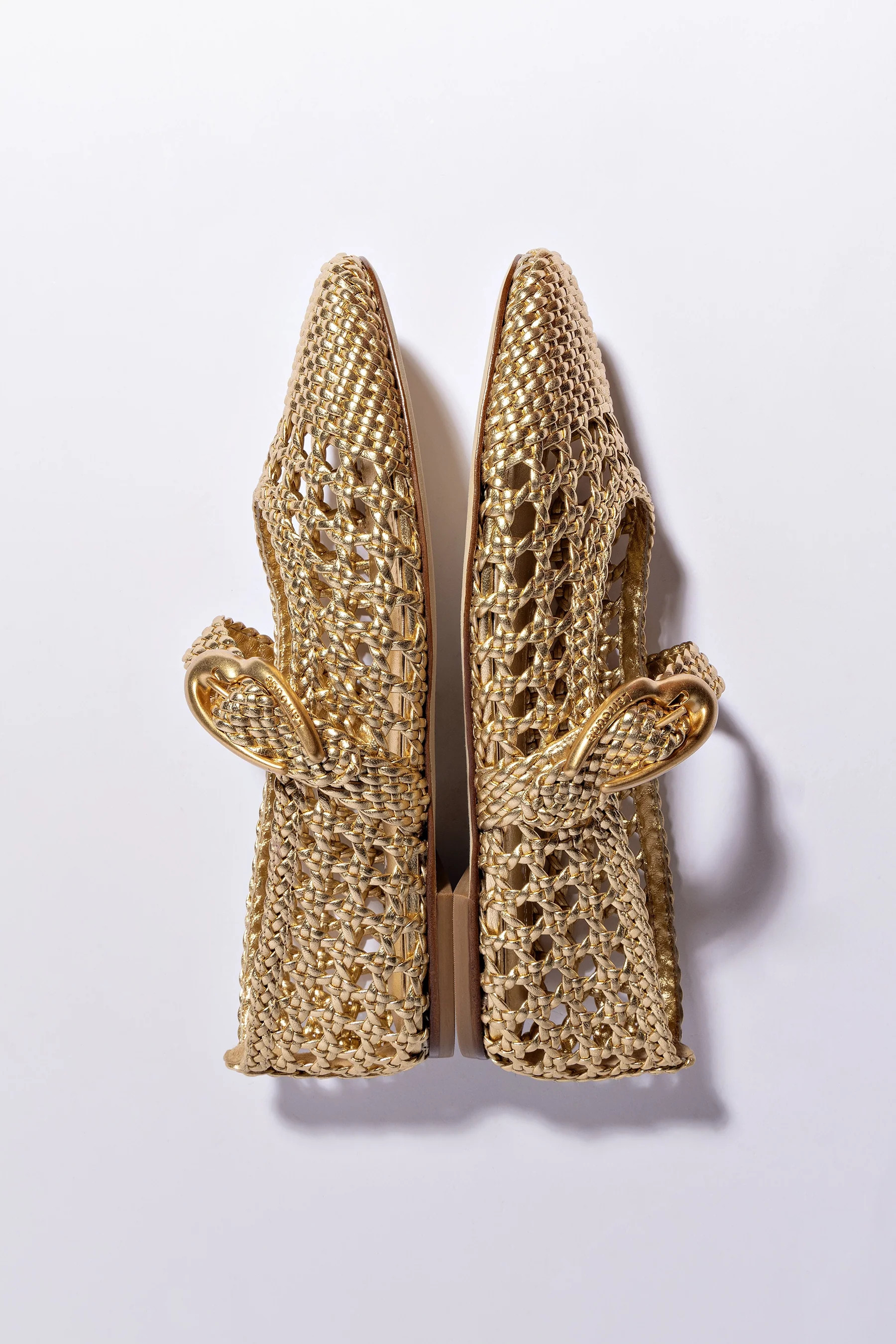 Verona Macrame Ballet Flat In Gold Metallic Leather | Larroude