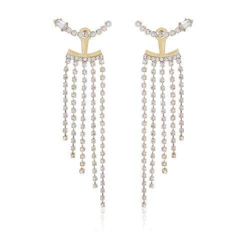 Rhinestone Tassel Earrings for Women Gold Silver Sparkly Long Tassel Earrings Wedding Party Prom Earrings Bling Crystal Dangle Drop Earrings Cubic Zirconia Crystal Statement Chandelier Earrings Wedding Birthday Party Jewelry Gifts (Gold) | Amazon (US)