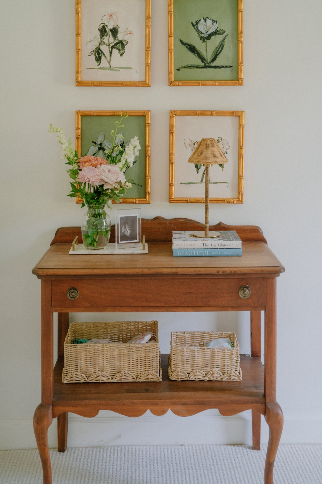 Nursery styling. Botanical framed prints, scalloped baskets 

#LTKHome #LTKFindsUnder50 #LTKBaby