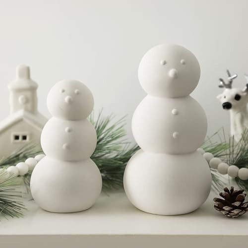 Yalikop 2 Pcs White Ceramic Snowman Decorations Matte Ceramic Snowman Christmas Decorations Home Tabletop Decor for Winter DIY Christmas Party Gifts | Amazon (US)