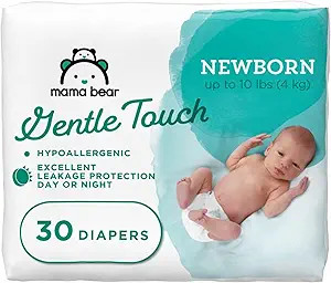 Amazon Brand - Mama Bear Gentle Touch Diapers, Hypoallergenic, Newborn, White, 30 Count | Amazon (US)