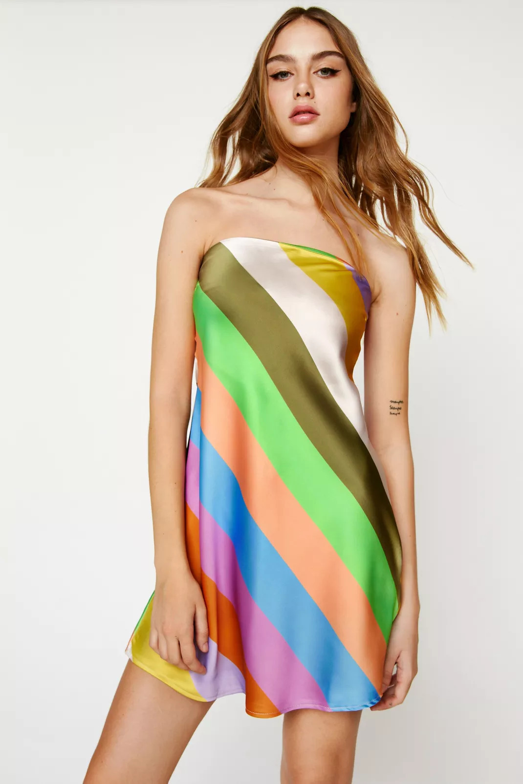 Stripe Satin Bandeau Mini Dress | Nasty Gal (US)