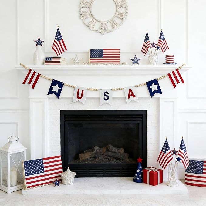 GreenD 4th of July Decorations 9.84FT 4th of July Garland Red White and Blue Garland with America... | Amazon (US)