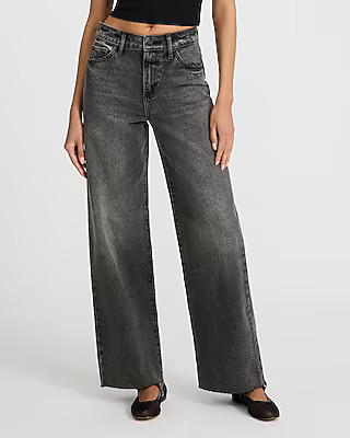 High Waisted Washed Black 50/50 Rigid Stretch Wide Leg Jeans | Express