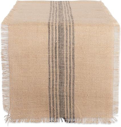 DII CAMZ38415 Mineral Middle Stripe Burlap Table Runner, 14x72", Center Gray | Amazon (US)