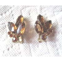 Vintage Brown Rhinestone Earrings Large Champagne Colored Marquise Gold Tone 1950S 1960S Clip On Non Pierced | Etsy (US)