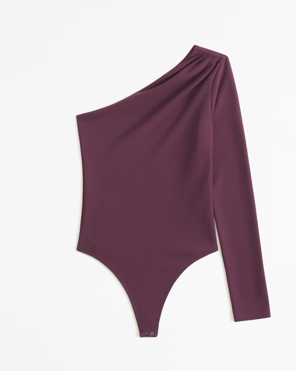 Long-Sleeve Crepe Asymmetrical One-Shoulder Bodysuit | Abercrombie & Fitch (US)