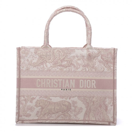 Canvas Toile De Jouy Dioriviera Embroidered Small Book Tote Rose | Fashionphile