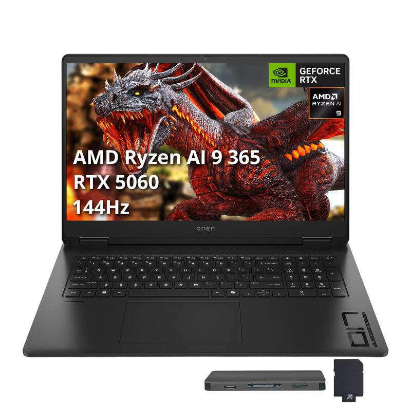 HP - Omen 17 17.3" FHD Gaming Laptop,Ryzen AI 9 365,32GB DDR5,1TB SSD+1TB Dock Set,GeForce RTX 5060,Win 11 - Black | Best Buy U.S.